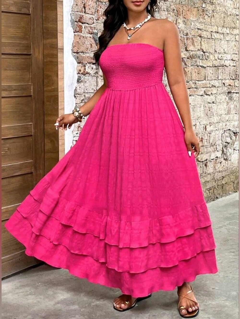 Pink Strapless Ruffle Maxi Dress PLUS - Picture 5 of 9